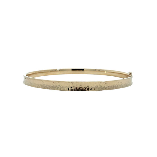 14k Yellow Gold Textured Hinged Bangle Bracelet 7.5"0