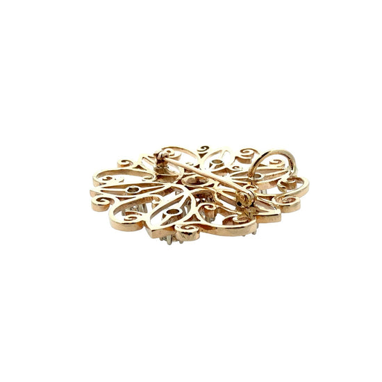 Vintage 14k Yellow Gold 1.37cttw Diamond Scrollwork Pin/Pendant4
