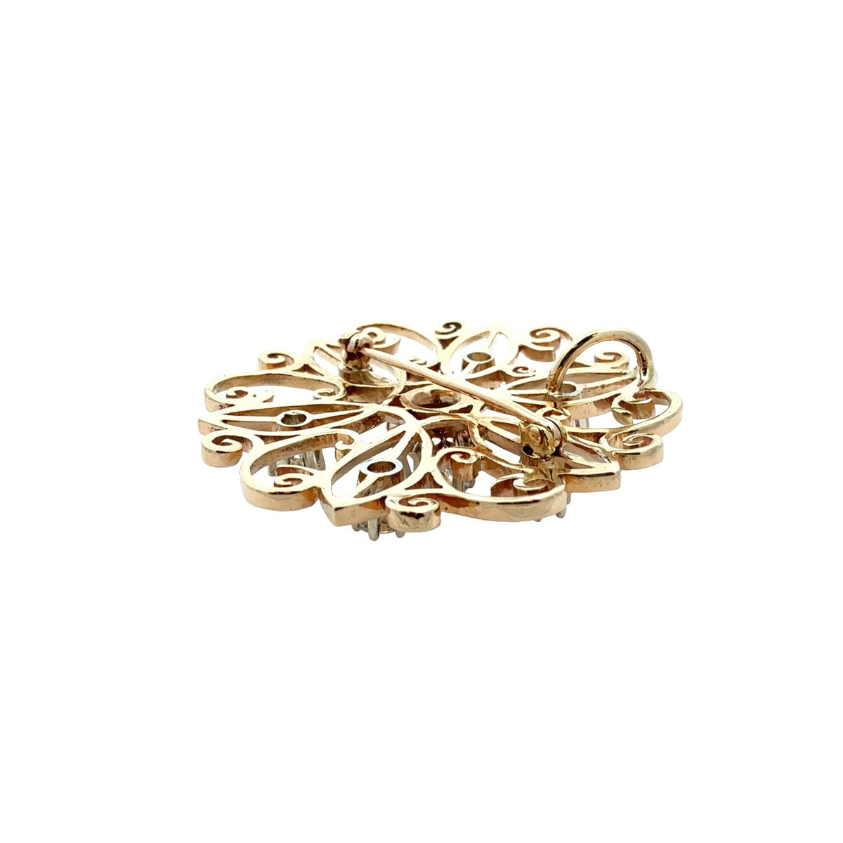 Vintage 14k Yellow Gold 1.37cttw Diamond Scrollwork Pin/Pendant4