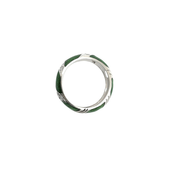 Hidalgo 18k White Gold Green Enamel and 0.24cttw Diamond Band Ring1