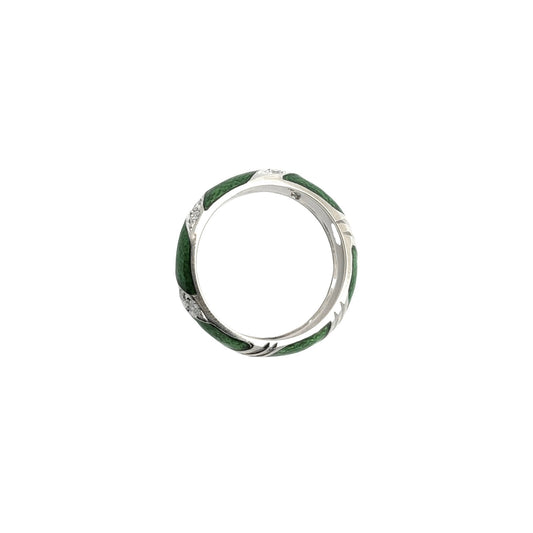 Hidalgo 18k White Gold Green Enamel and 0.24cttw Diamond Band Ring1