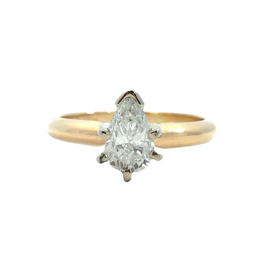 14k Multi-Tone Gold 0.36ctw Pear Cut Solitaire Diamond Engagement Ring Size 5.250