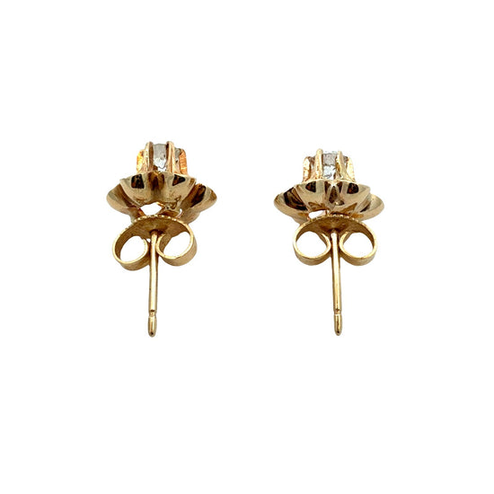 Vintage 14k Yellow Gold and 0.31cttw Diamond Floral Buttercup Stud Earrings1
