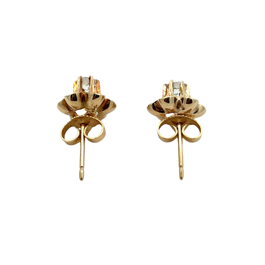 Vintage 14k Yellow Gold and 0.31cttw Diamond Floral Buttercup Stud Earrings1