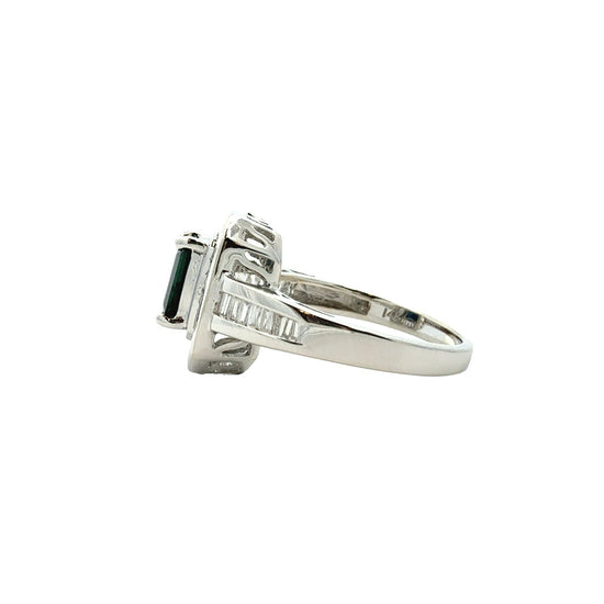 14k White Gold Emerald-Cut 1.11tcw Sapphire and 0.65cttw Diamond Cocktail Ring4