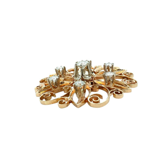 Vintage 14k Yellow Gold 1.37cttw Diamond Scrollwork Pin/Pendant3