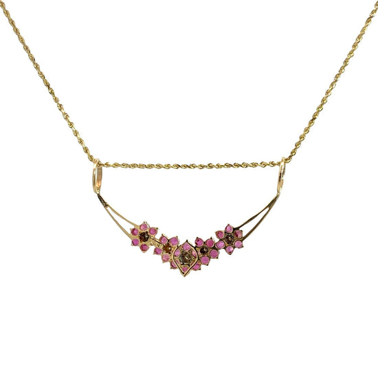 Vintage 14k Yellow Gold 1.74cttw Ruby 0.04cttw Diamond Floral Pendant Necklace4