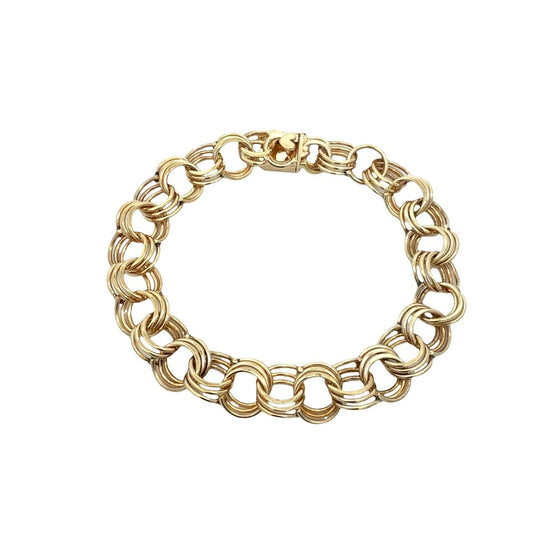 14k Yellow Gold Stamped Interlocking Triple Link Chain Bracelet 7.5"0