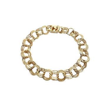 14k Yellow Gold Stamped Interlocking Triple Link Chain Bracelet 7.5"0