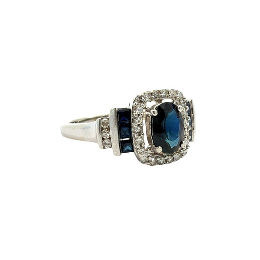 14k White Gold 0.87cttw Sapphire and 0.21cttw Diamond Halo Cocktail Ring1