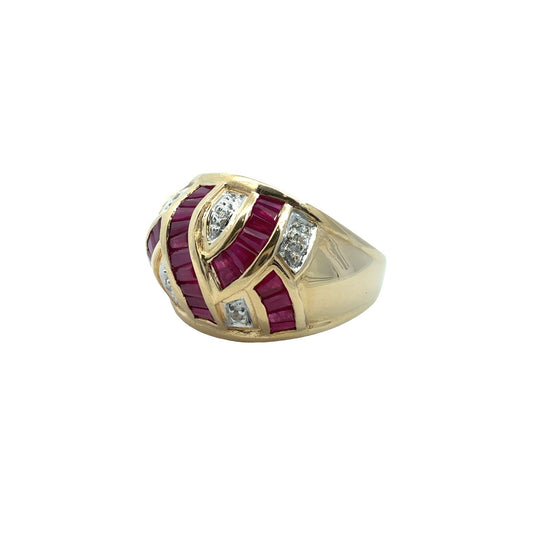 Vintage 14k Yellow Gold 0.03cttw Diamond and 0.82cttw Ruby Dome Cocktail Ring1