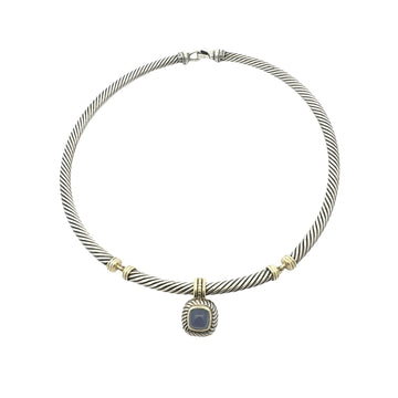 David Yurman Sterling Silver & 14k Twisted Cable Moonstone Pendant Choker0