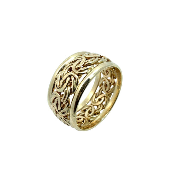 18k Yellow Gold Byzantine Link Wide Band Ring4