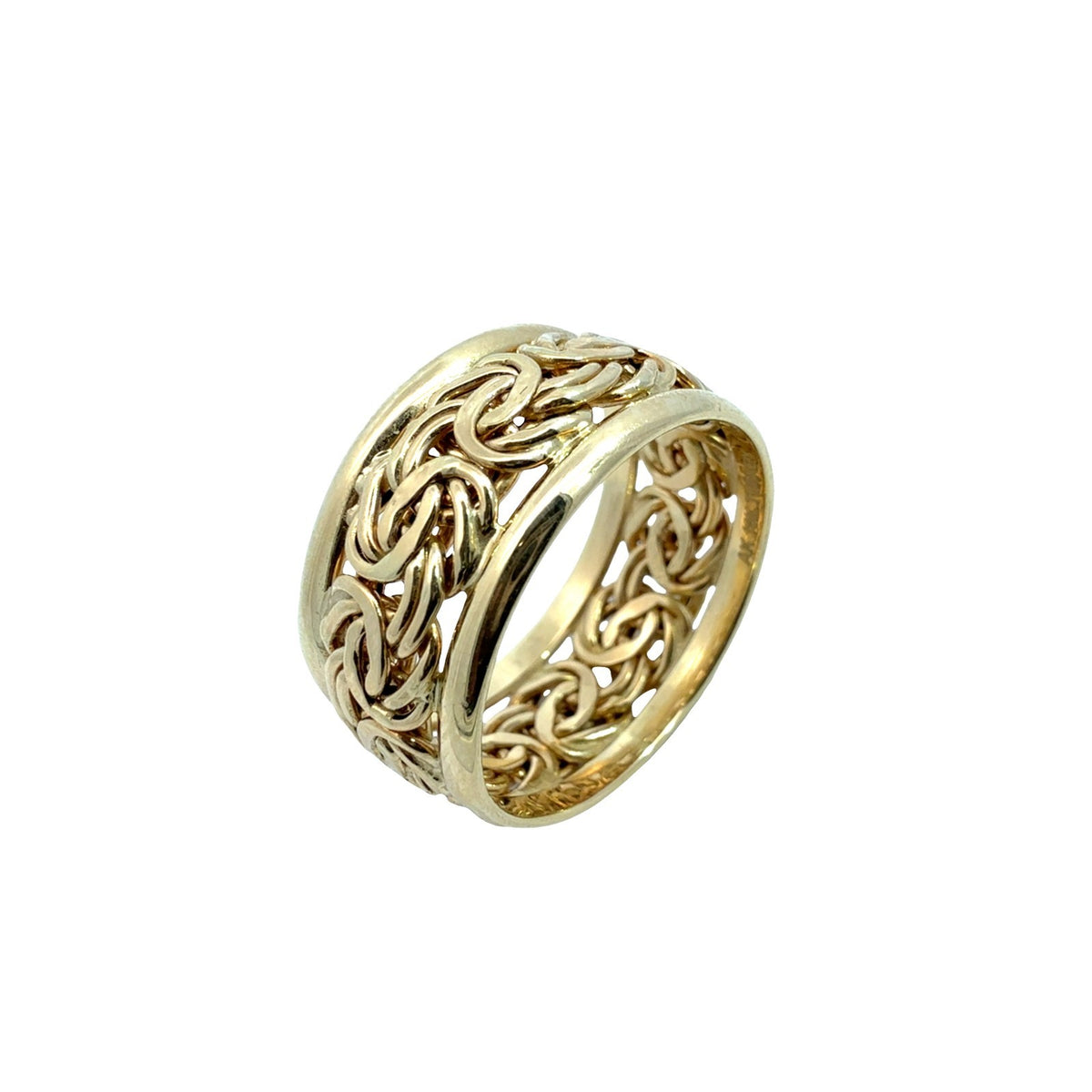 18k Yellow Gold Byzantine Link Wide Band Ring4