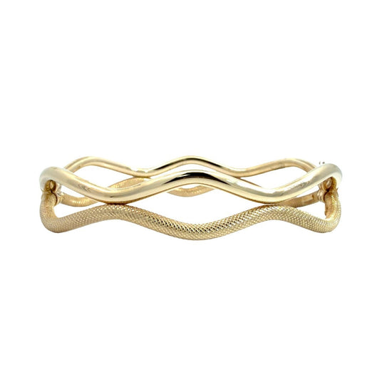 Estate 14k Yellow Gold Textured/Polished Double Wave Hinged Bangle0