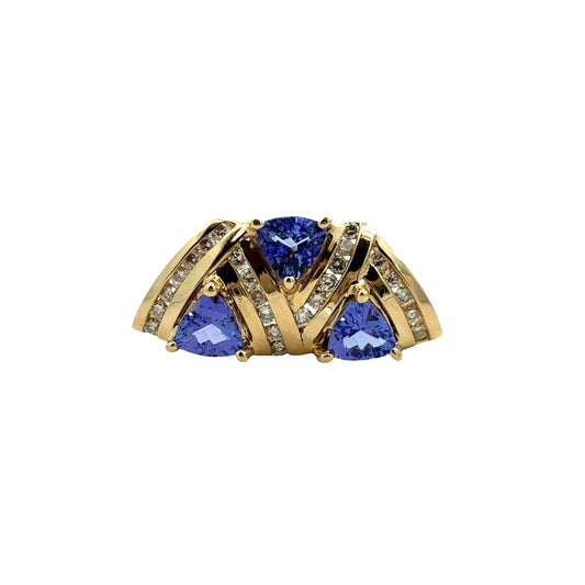 14k Yellow Gold 1.35cttw Tanzanite and 0.32cttw Diamond Geometric Slider Pendant0