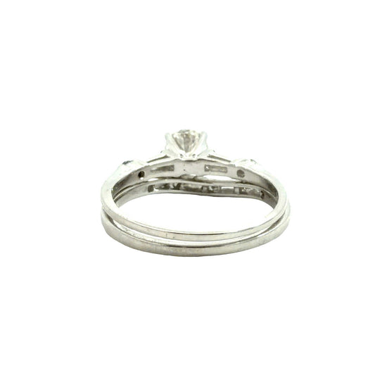 14k White Gold 1.20cttw IGI Round Brilliant & Baguette Diamond Bridal Set Size 73