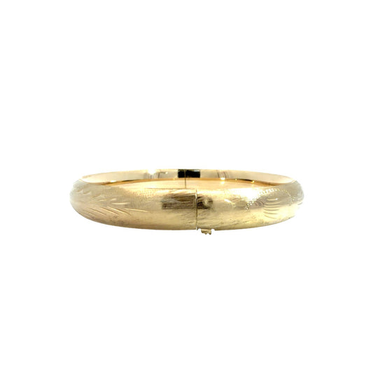 Vintage 14k Yellow Gold Engraved Floral Bangle Bracelet 8"3