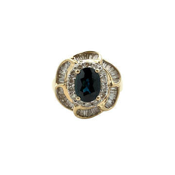 Vintage 14k Yellow Gold 1.60tcw Sapphire and 1.00cttw Diamond Floral Halo Ring0