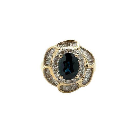 Vintage 14k Yellow Gold 1.60tcw Sapphire and 1.00cttw Diamond Floral Halo Ring0