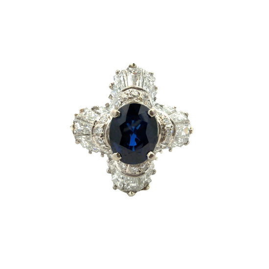 Vintage Gold & Platinum 1.82cttw Sapphire & 1.74cttw Diamond Ballerina Ring6