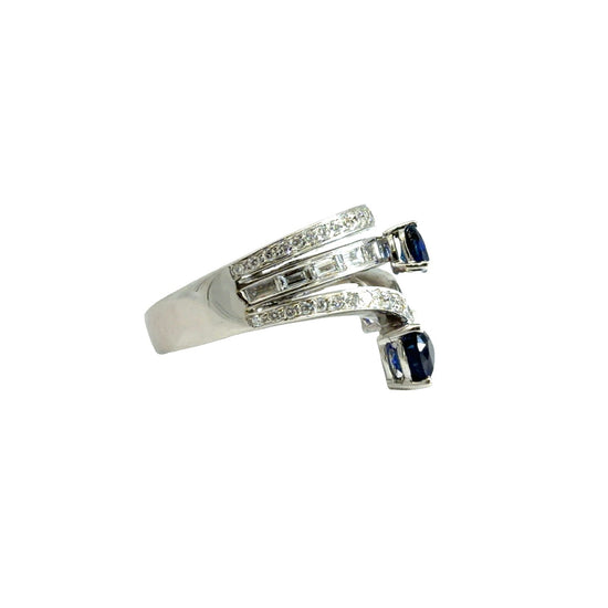 18k White Gold Heart-Shaped 1.45cttw Sapphire & 0.60cttw Diamond Ring Size 6.52
