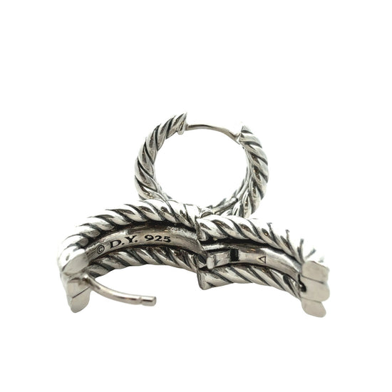 David Yurman Stax Sterling Silver 0.11cttw Diamond Cable Huggie Hoop Earrings6