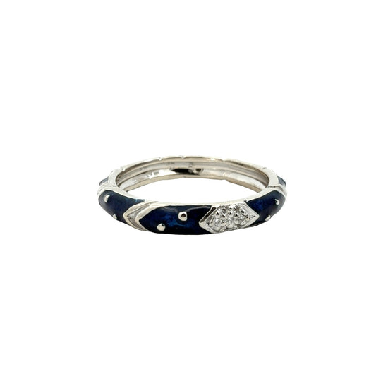 18k White Gold Blue Enamel and 0.03cttw Diamond Band Ring6