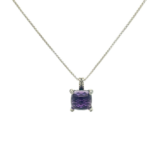 David Yurman Sterling Silver 2.00tcw Amethyst and 0.06cttw Diamond Necklace1