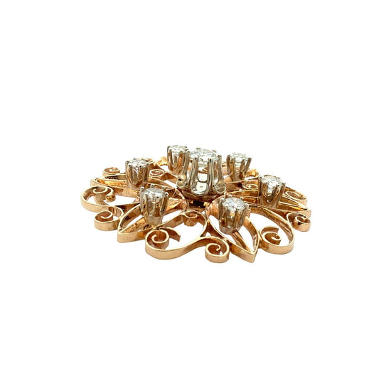 Vintage 14k Yellow Gold 1.37cttw Diamond Scrollwork Pin/Pendant2