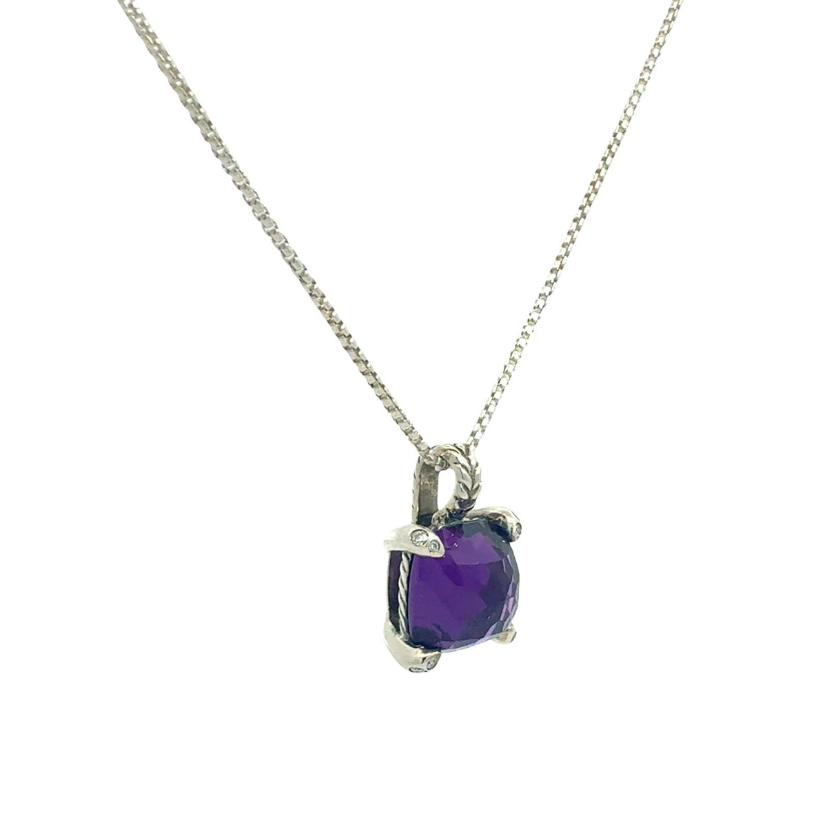 David Yurman Sterling Silver 2.00tcw Amethyst and 0.06cttw Diamond Necklace2