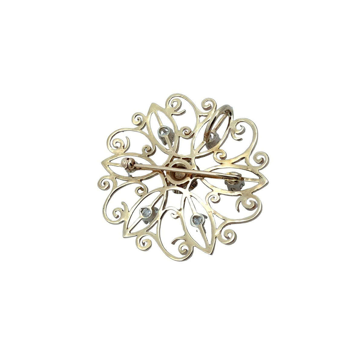 Vintage 14k Yellow Gold 1.37cttw Diamond Scrollwork Pin/Pendant5