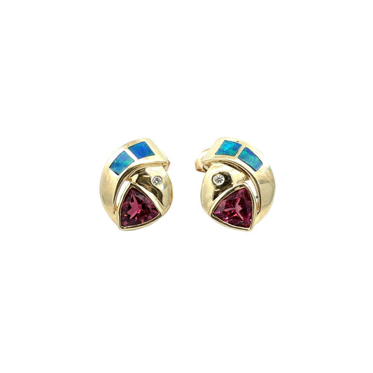 Vintage 14k Yellow Gold 1.50cttw Tourmaline 0.03cttw Diamond Earrings0