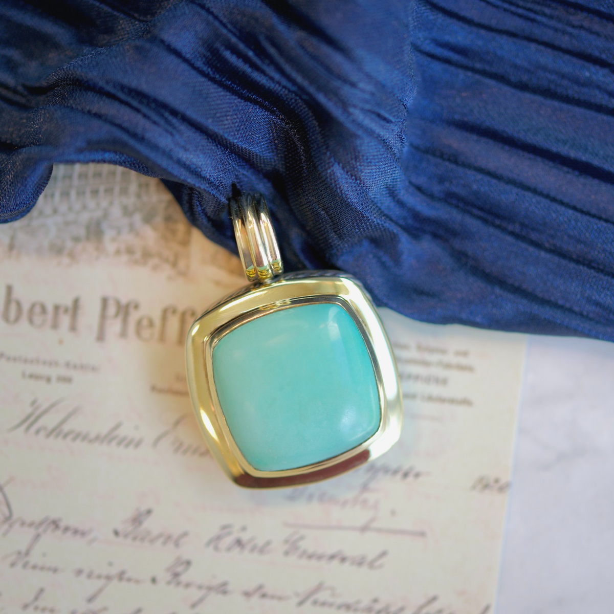 David Yurman Sterling Silver and 18k Yellow Gold Turquoise Albion Pendant0