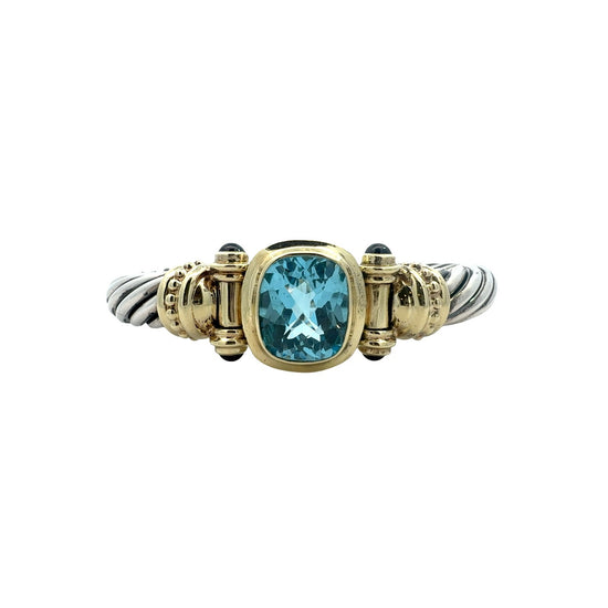 David Yurman Sterling Silver Two Tone Blue Topaz and Garnet Hinged Bangle1