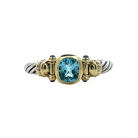 David Yurman Sterling Silver Two Tone Blue Topaz and Garnet Hinged Bangle1