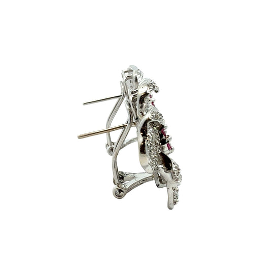 14k White Gold 1.15cttw Diamond and 0.66cttw Created Sapphire Floral Earrings4