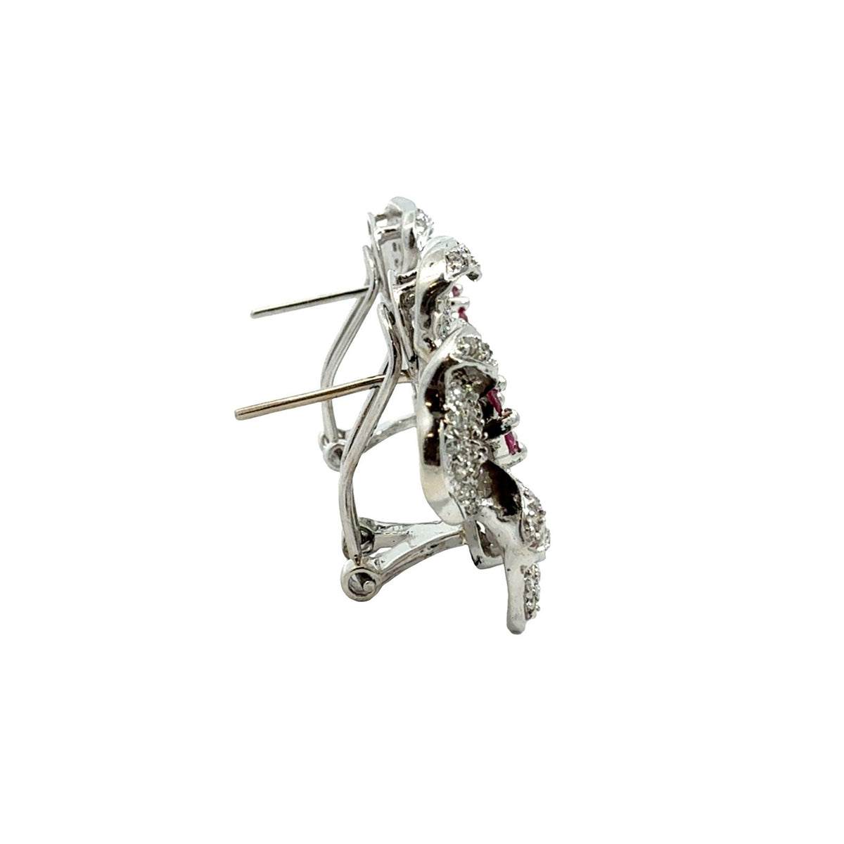 14k White Gold 1.15cttw Diamond and 0.66cttw Created Sapphire Floral Earrings4