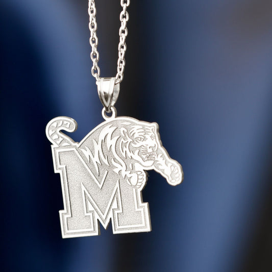 Memphis Tigers 14k White Gold Crest Necklace (Extra Large)
