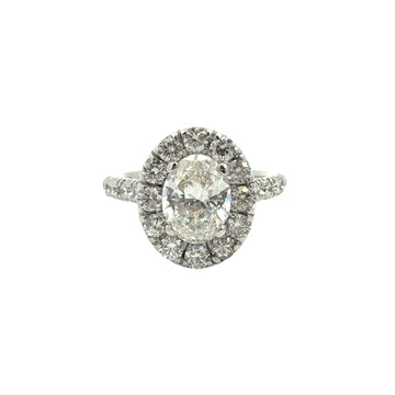 Vintage 18k White Gold 1.00ctw Oval Diamond Halo Engagement Ring