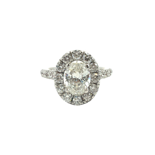 Vintage 18k White Gold 1.00ctw Oval Diamond Halo Engagement Ring