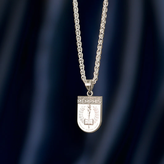 Memphis Tigers Rhodium Plated Sterling Silver Crest Necklace (Large)
