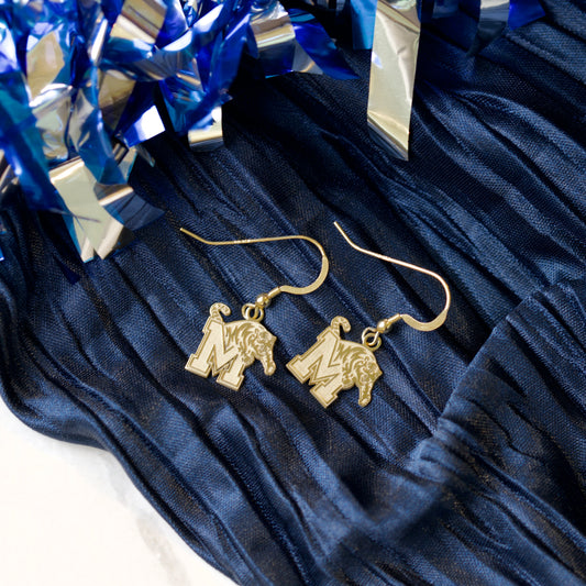 Memphis Tigers Yellow Gold Plated Dangle Earrings