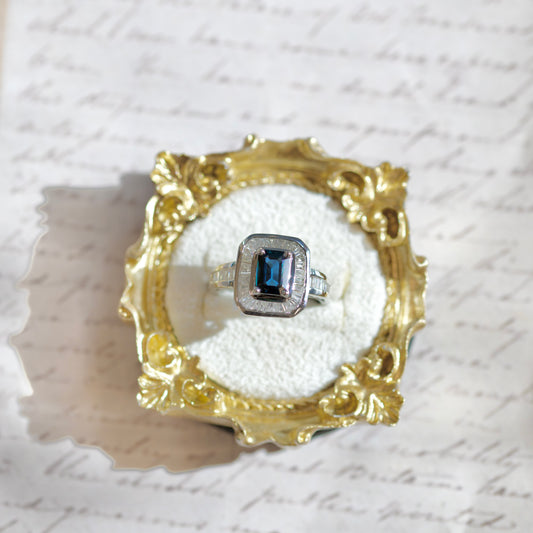 14k White Gold Emerald-Cut 1.11tcw Sapphire and 0.65cttw Diamond Cocktail Ring