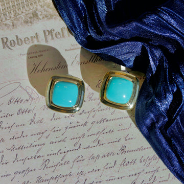 Estate David Yurman Sterling Silver 18k Yellow Gold and Turquoise Albion Earrings