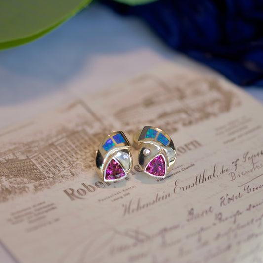 Vintage 14k Yellow Gold 1.50cttw Tourmaline 0.03cttw Diamond Earrings