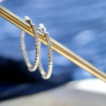 14k White Gold and 3.23cttw Diamond Inside-Out Hoop Earrings