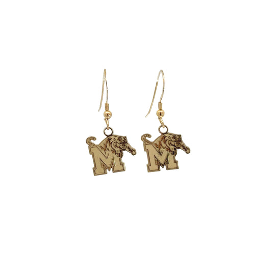 Memphis Tigers Yellow Gold Plated Dangle Earrings