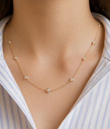 Encore 14k Yellow Gold Graduated Square 3.10cttw Diamond Station Necklace