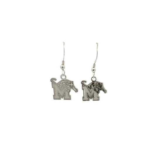 Memphis Tigers Rhodium Plated Sterling Silver Dangle Earrings
